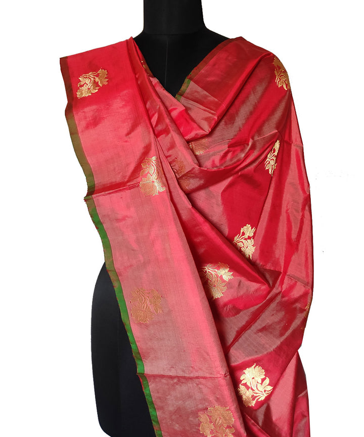 Red gold zari motif handwoven silk mubarakpur dupatta