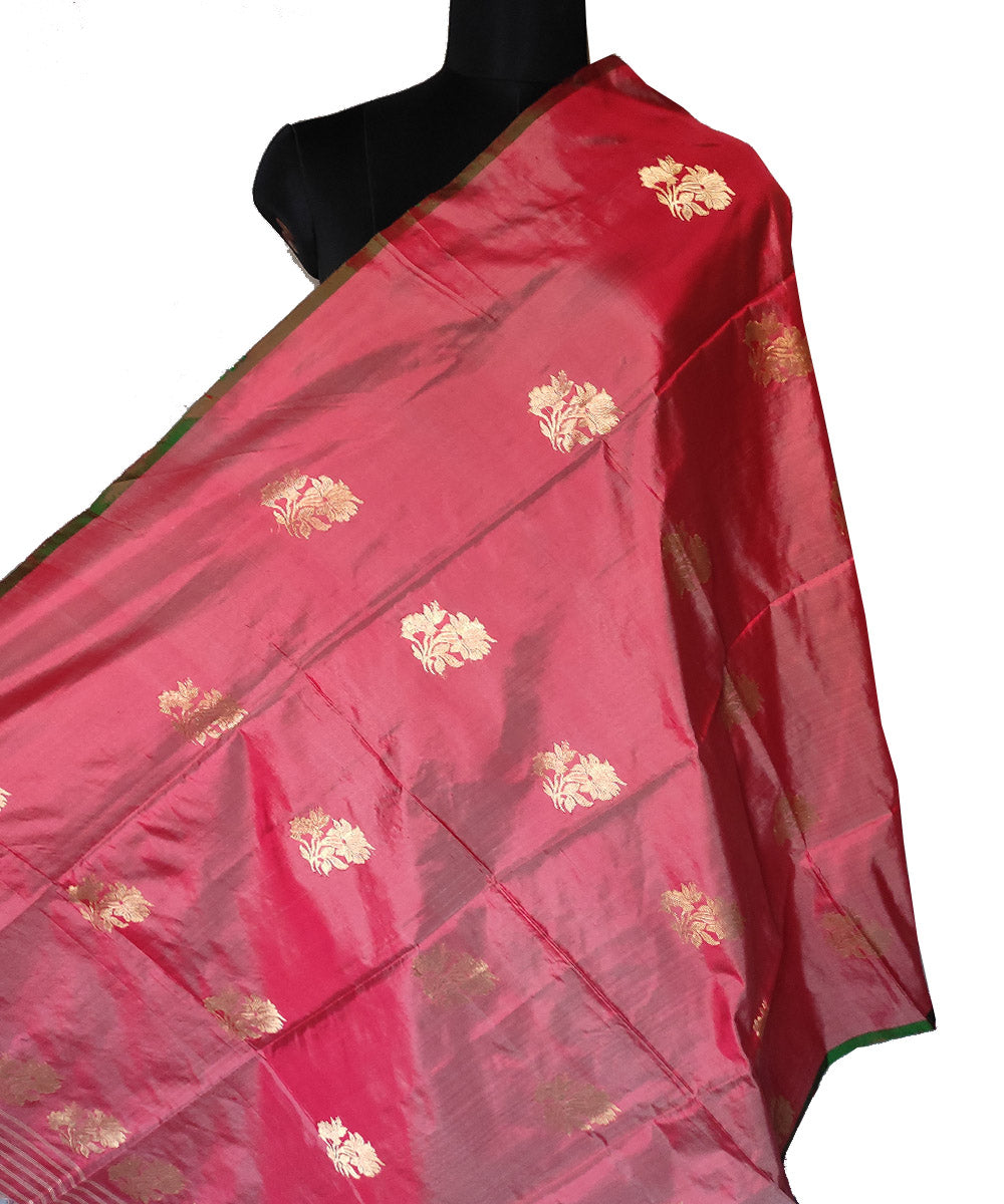 Red gold zari motif handwoven silk mubarakpur dupatta