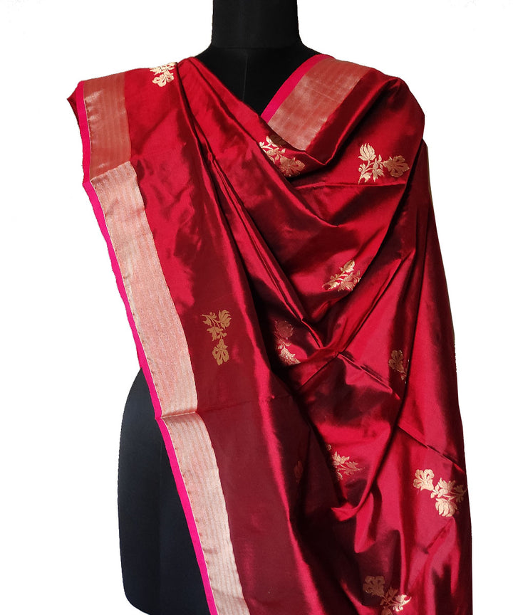 Maroon gold zari motif handwoven silk mubarakpur dupatta