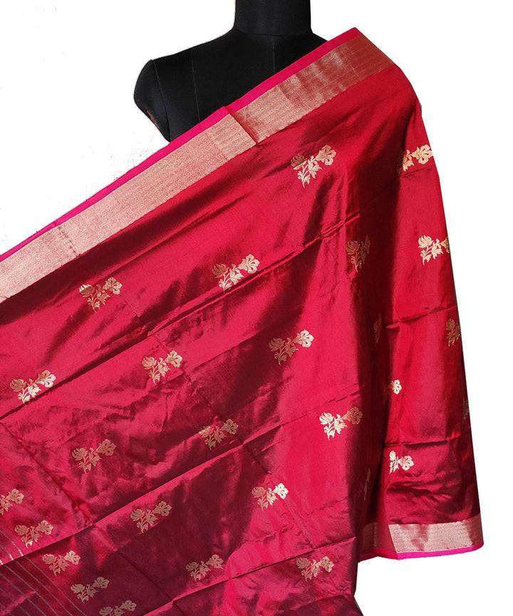 Maroon gold zari motif handwoven silk mubarakpur dupatta