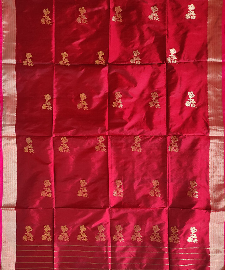 Maroon gold zari motif handwoven silk mubarakpur dupatta