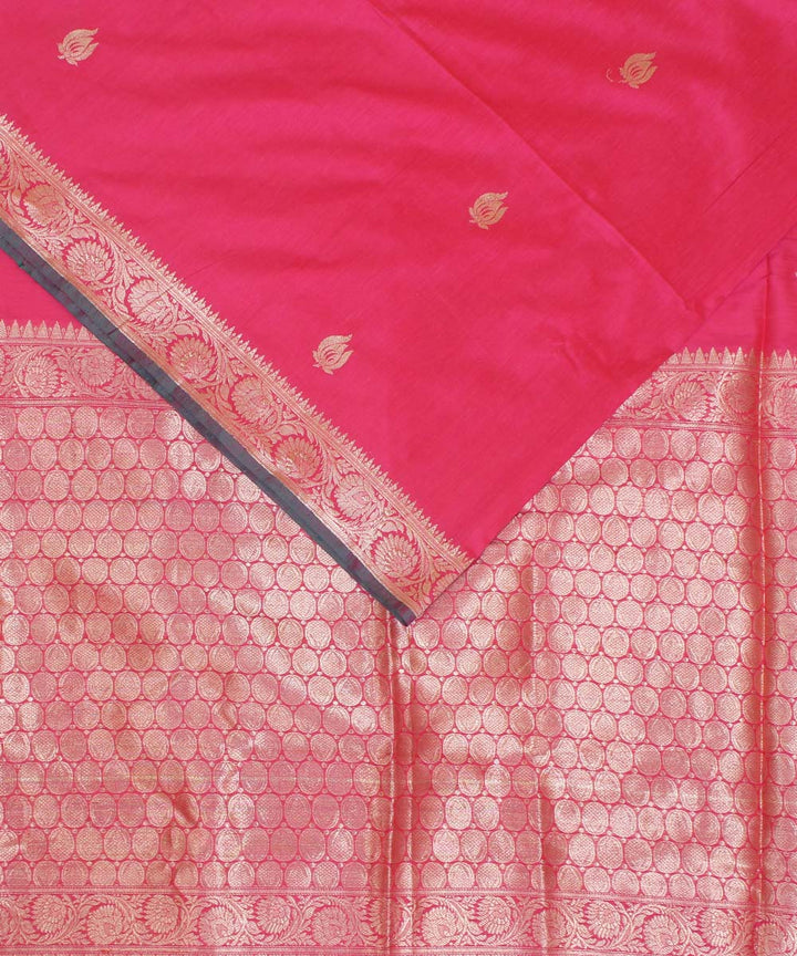 Pink golden zari motifs silk handwoven mubarakpur saree