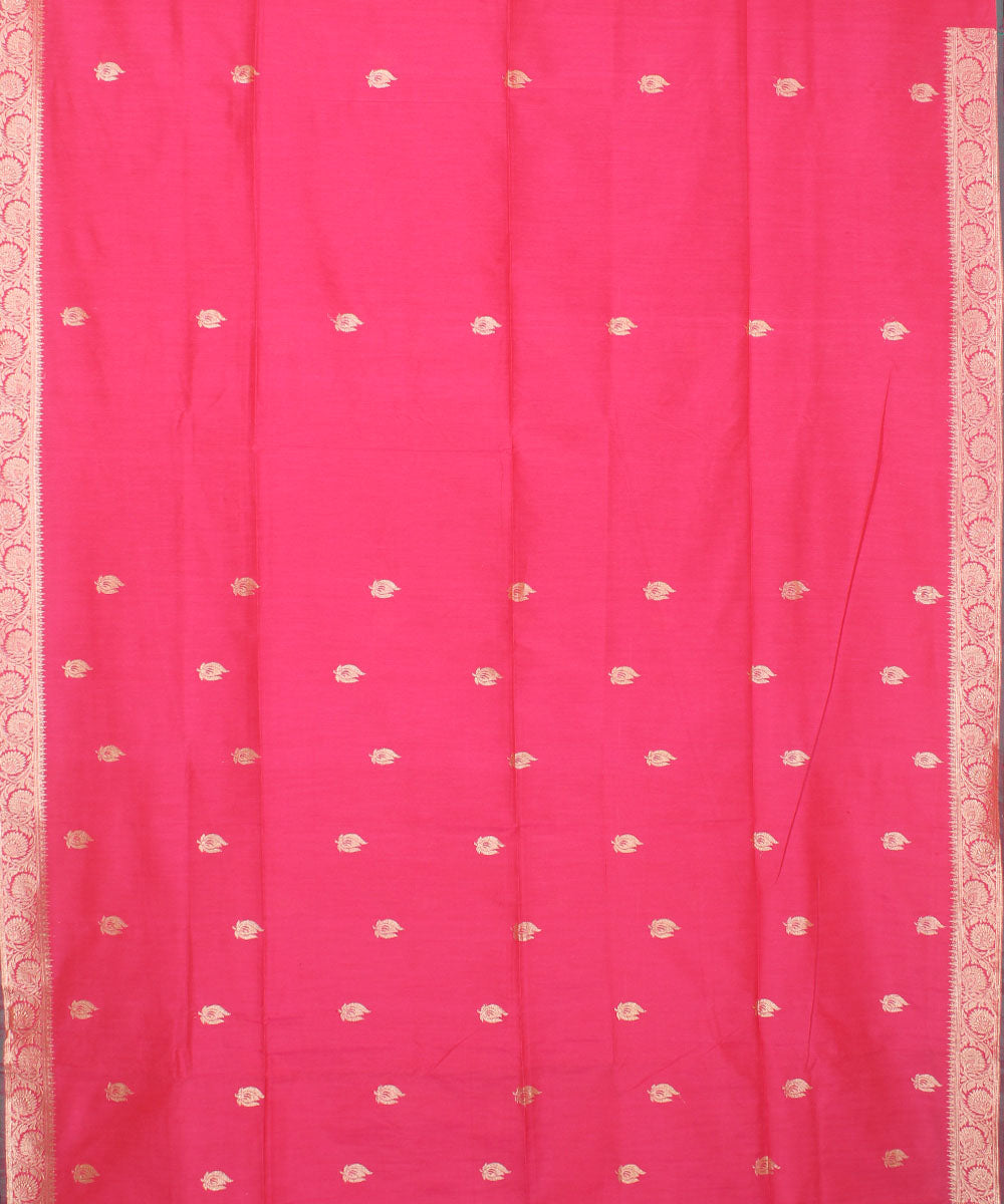 Pink golden zari motifs silk handwoven mubarakpur saree