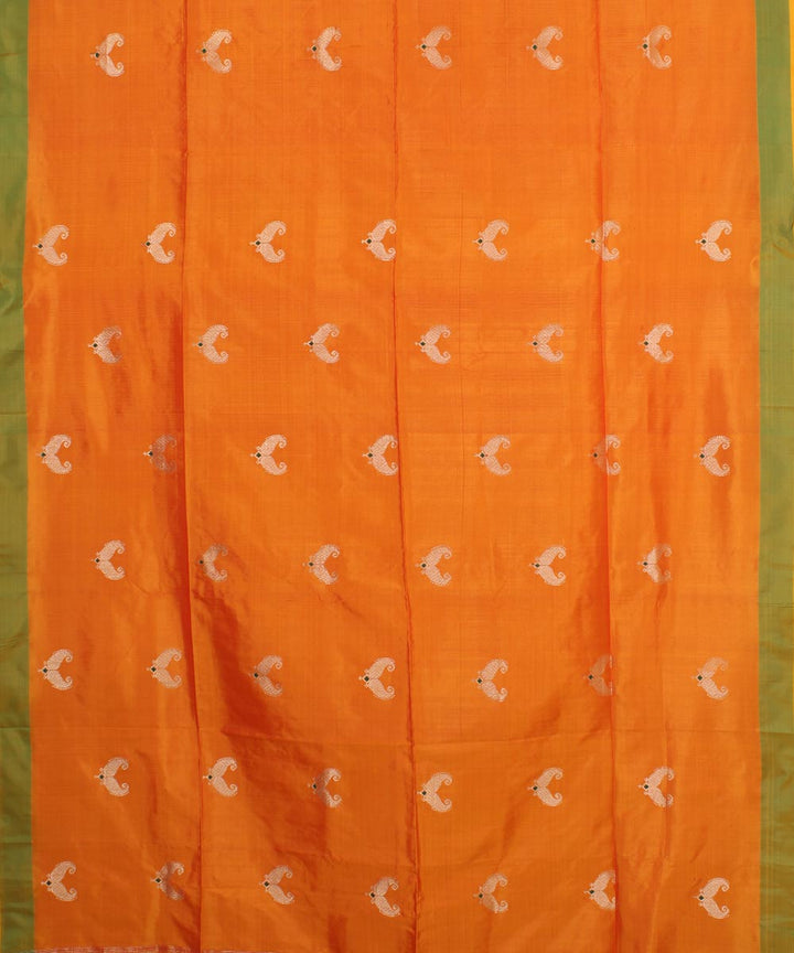 Orange golden zari motifs silk handwoven mubarakpur saree