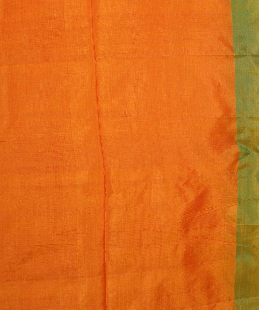 Orange golden zari motifs silk handwoven mubarakpur saree