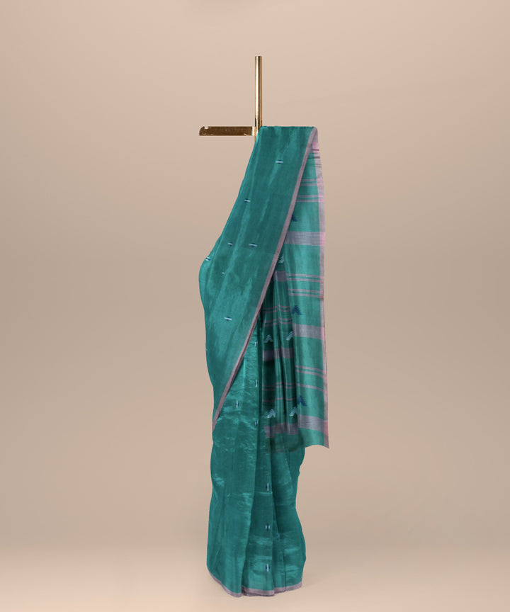 Light green pink cotton handloom bengal saree