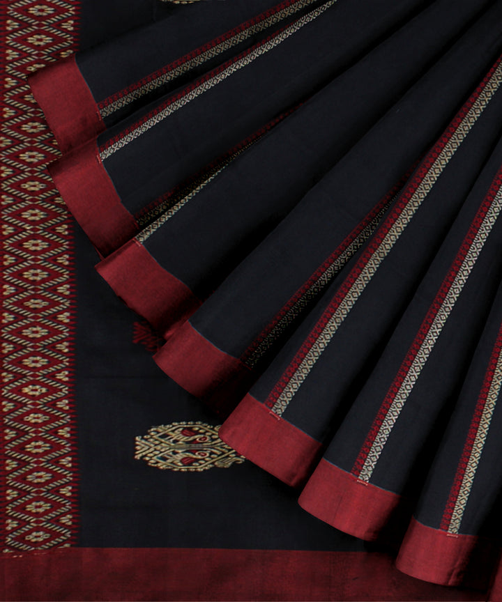 Black red cotton handwoven bengal saree