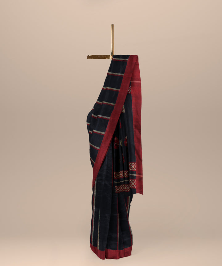 Black red cotton handwoven bengal saree