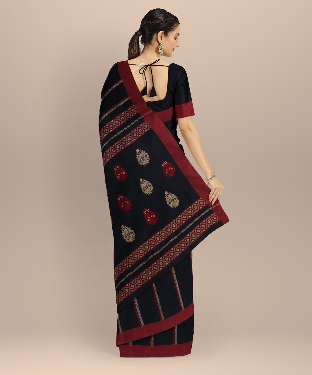 Black red cotton handwoven bengal saree