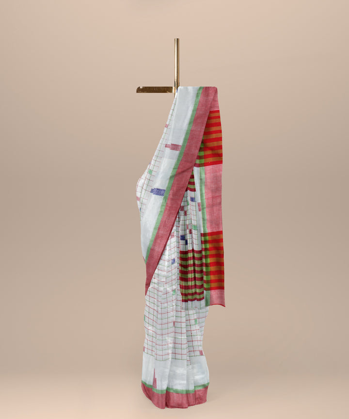 Beige red bengal handloom cotton saree