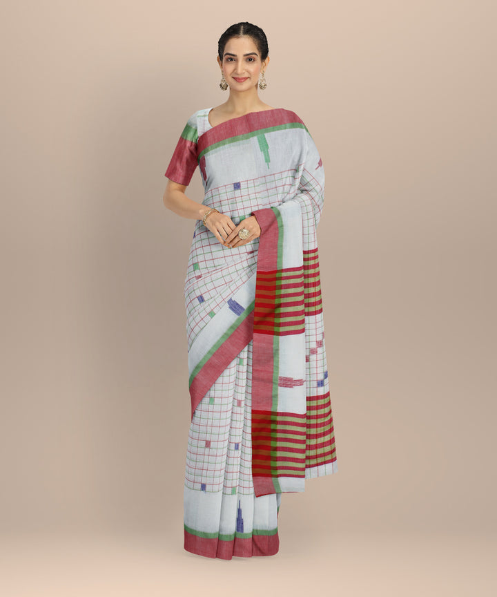 Beige red bengal handloom cotton saree