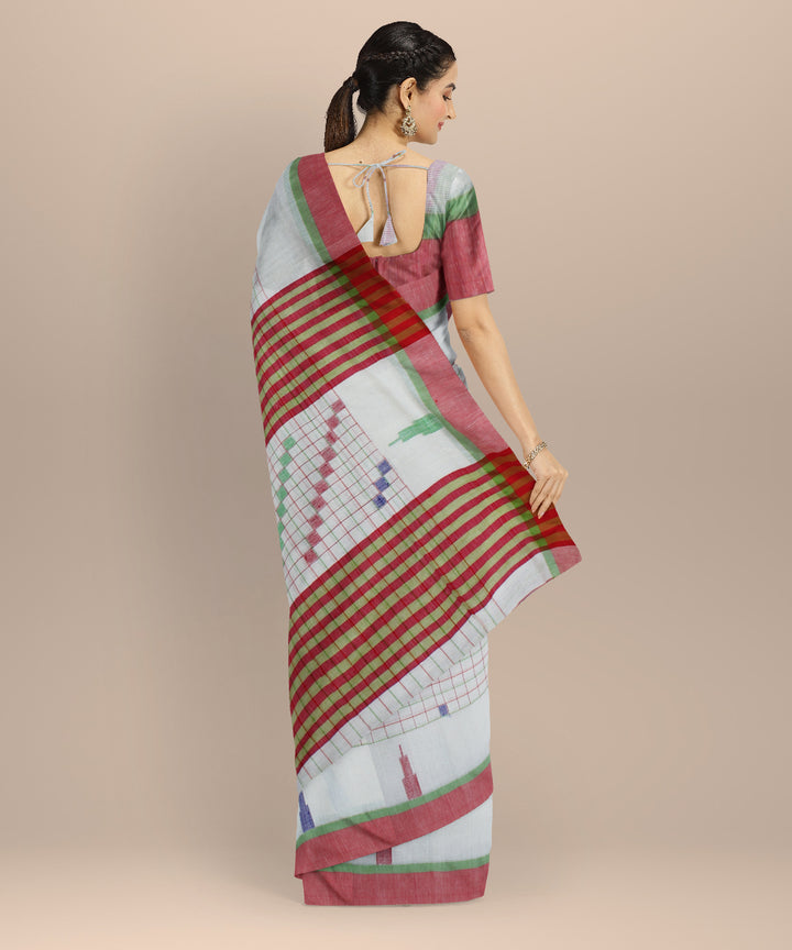 Beige red bengal handloom cotton saree