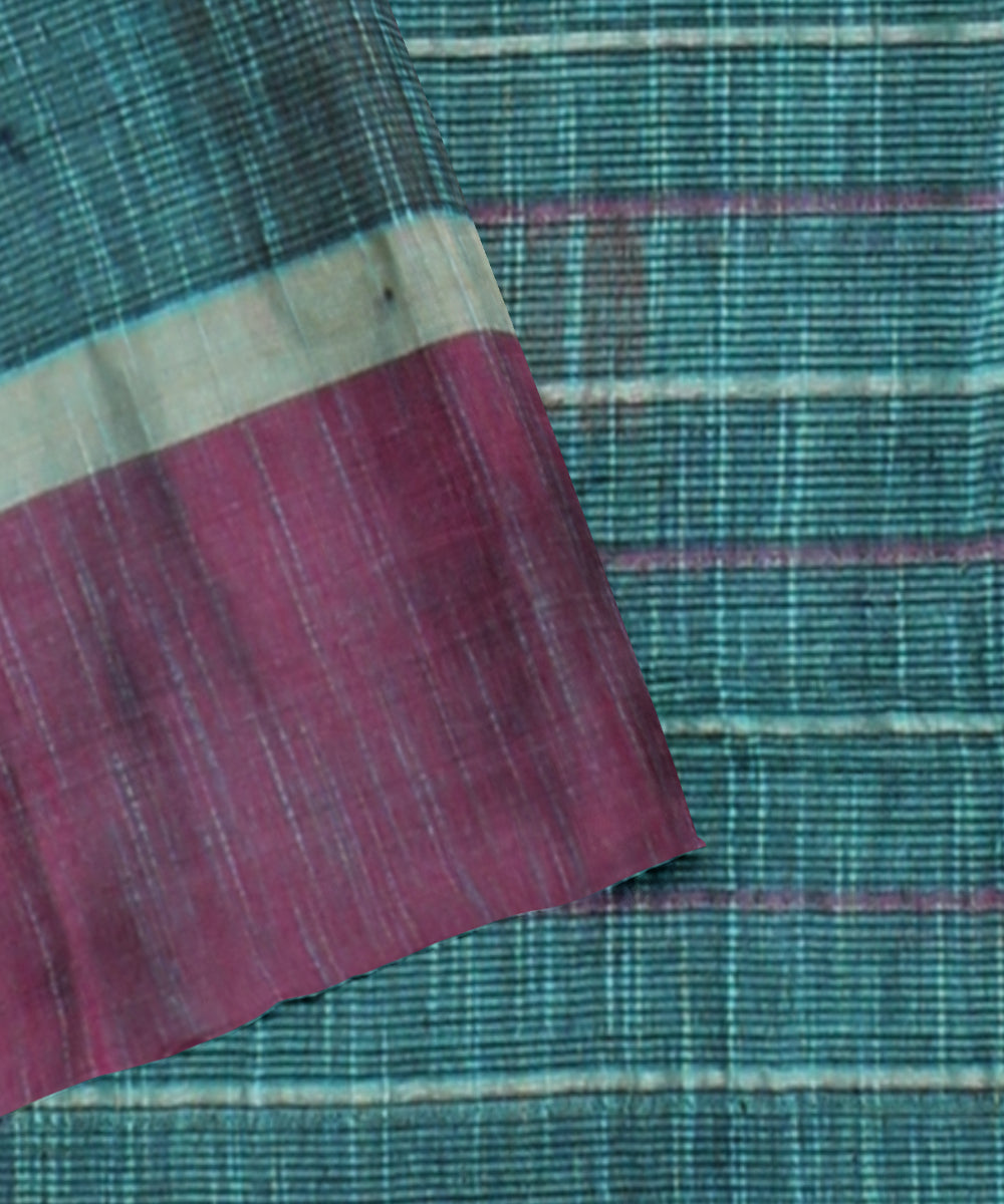 Cyan green purple cotton handloom bengal saree