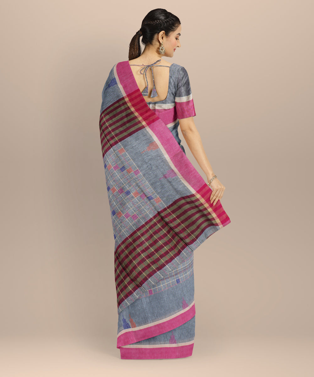 Grey pink cotton handloom bengal saree