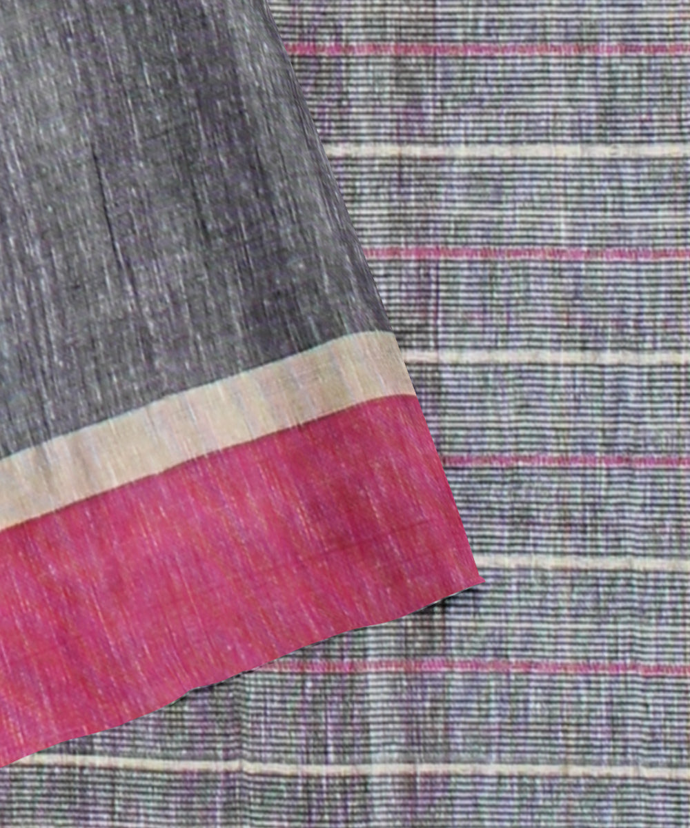 Grey pink cotton handloom bengal saree