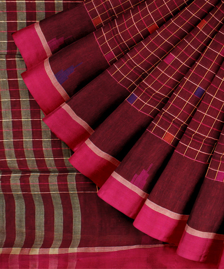 Maroon pink cotton handloom bengal saree