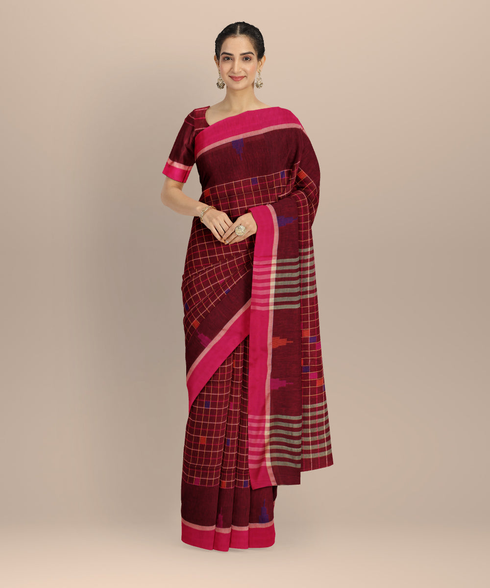 Maroon pink cotton handloom bengal saree