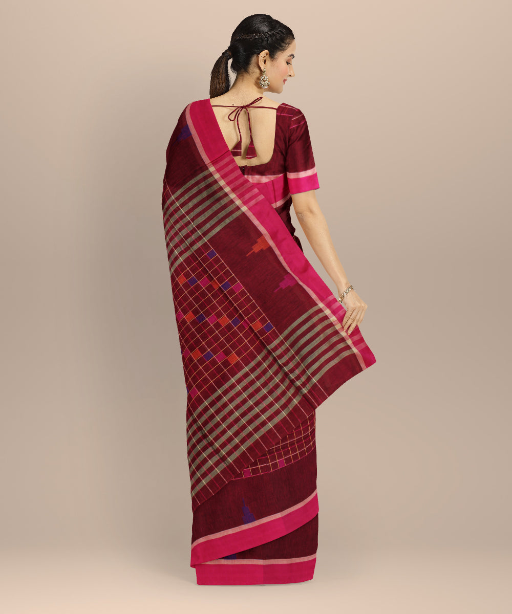 Maroon pink cotton handloom bengal saree