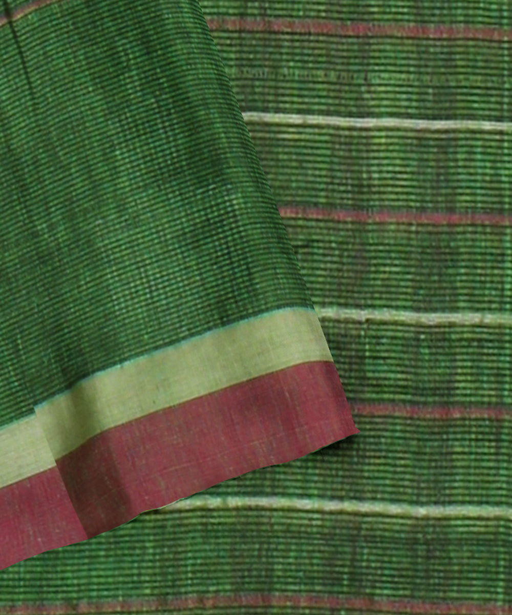 Lime green red cotton handloom bengal saree