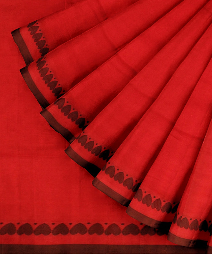 Red black handloom cotton bengal saree