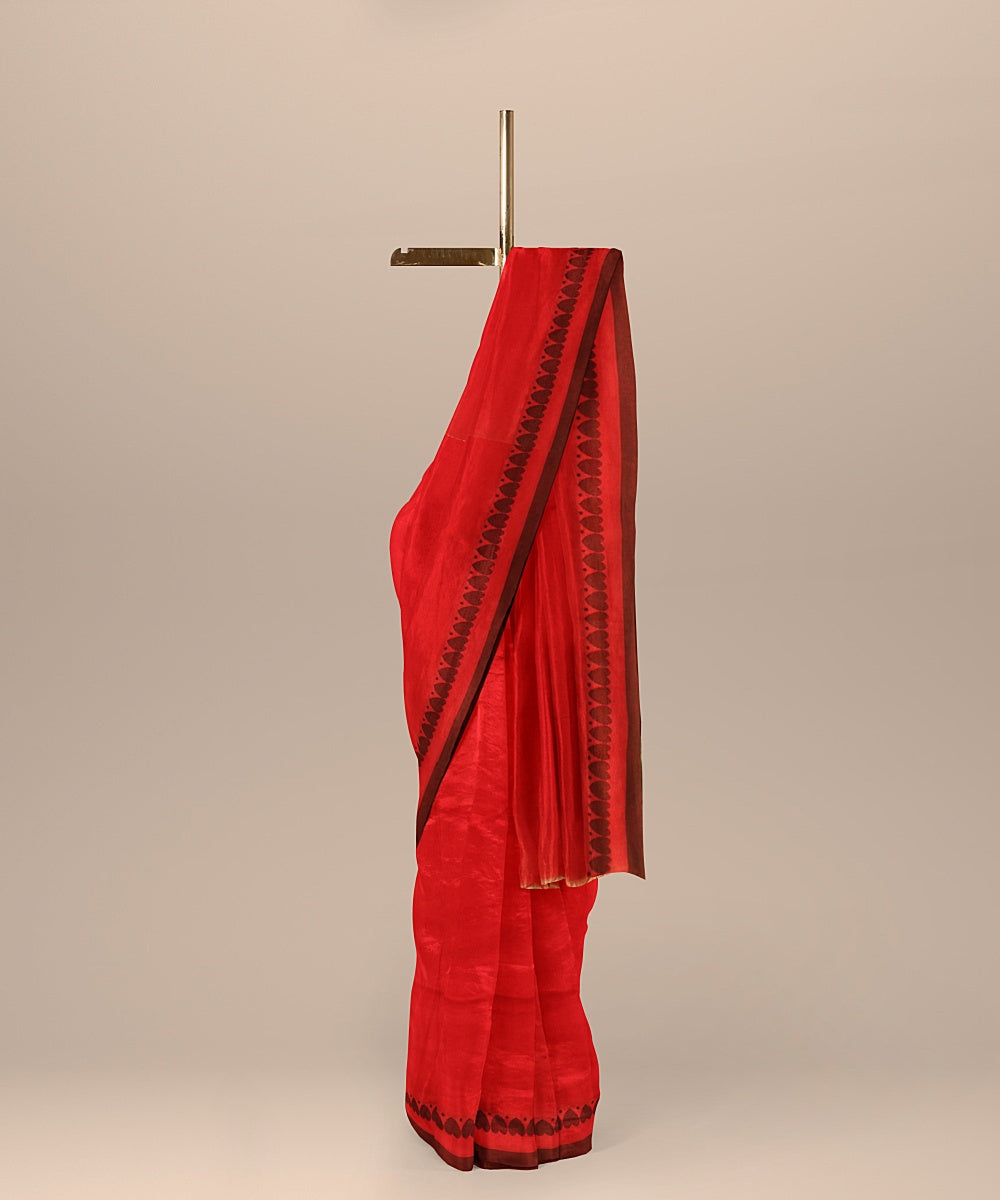 Red black handloom cotton bengal saree