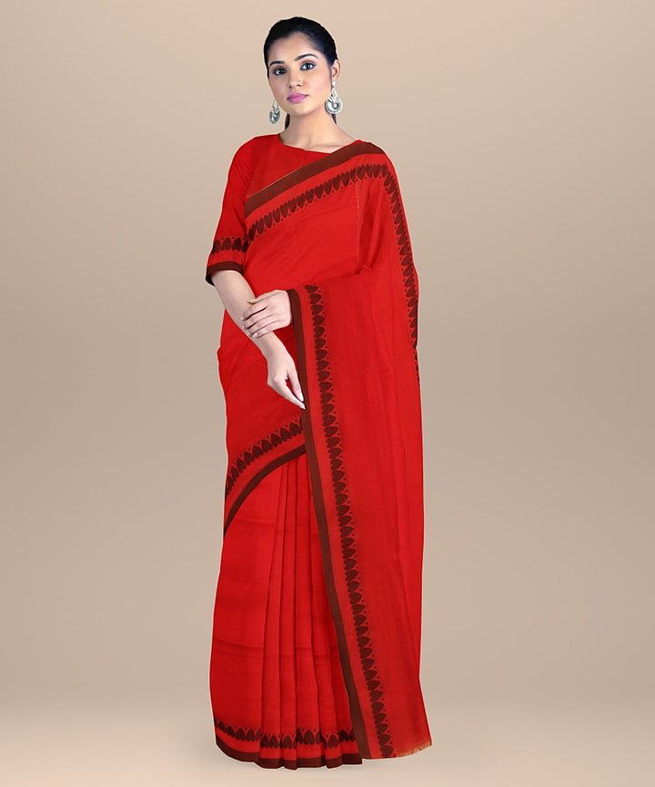 Red black handloom cotton bengal saree