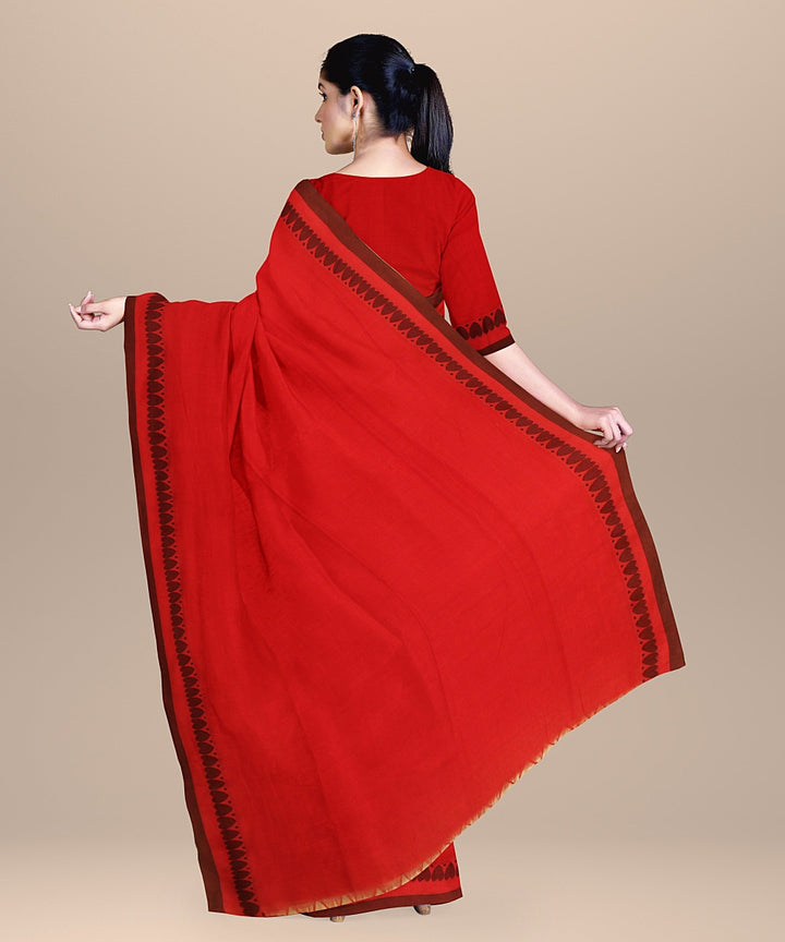 Red black handloom cotton bengal saree