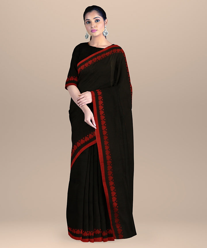 Black red handloom bengal cotton saree