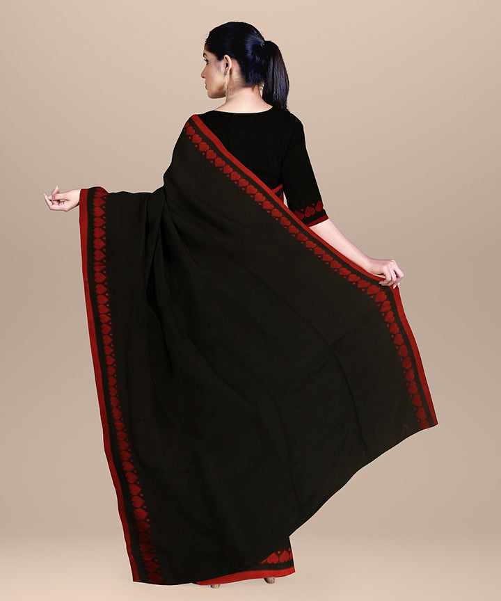 Black red handloom bengal cotton saree