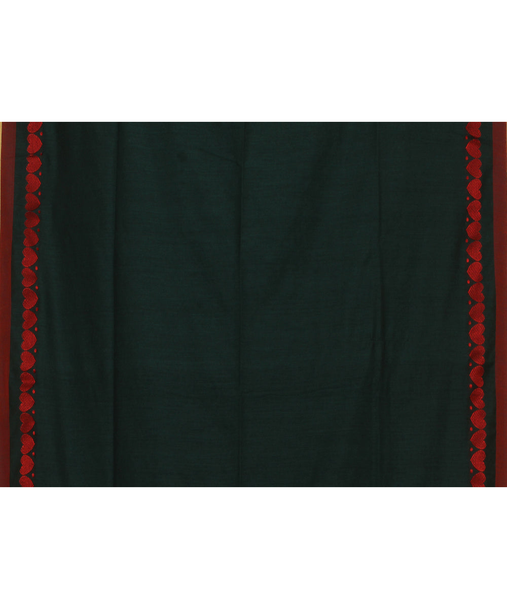 Dark green red handloom bengal cotton saree