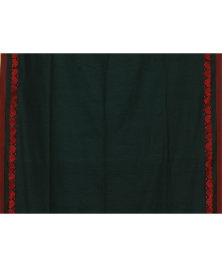 Dark green red handloom bengal cotton saree