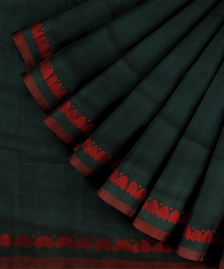 Dark green red handloom bengal cotton saree