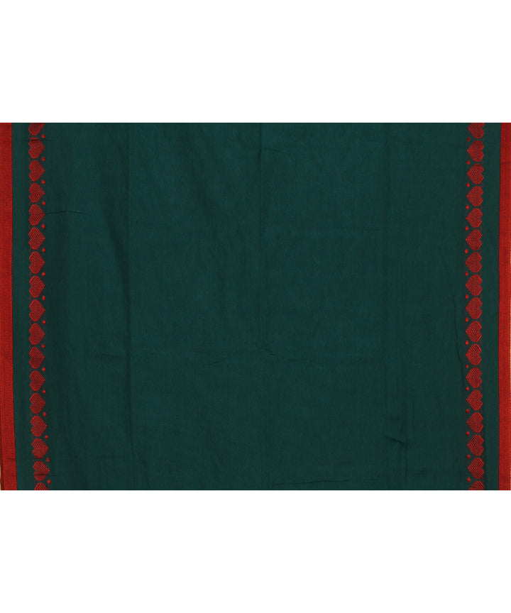 Dark green red bengal cotton handloom saree