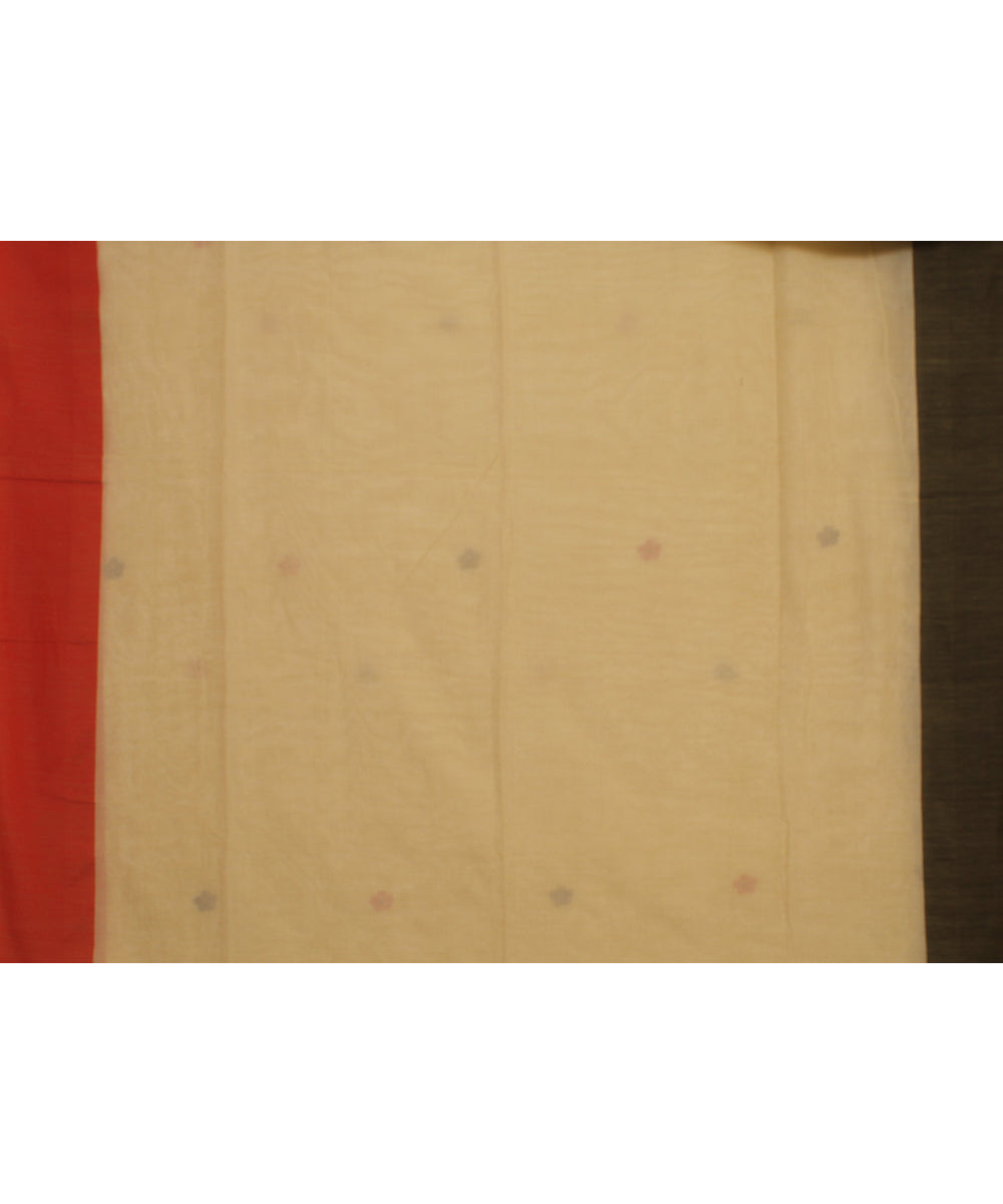 Beige red handloom bengal cotton saree