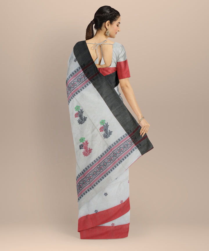 Beige red handloom bengal cotton saree