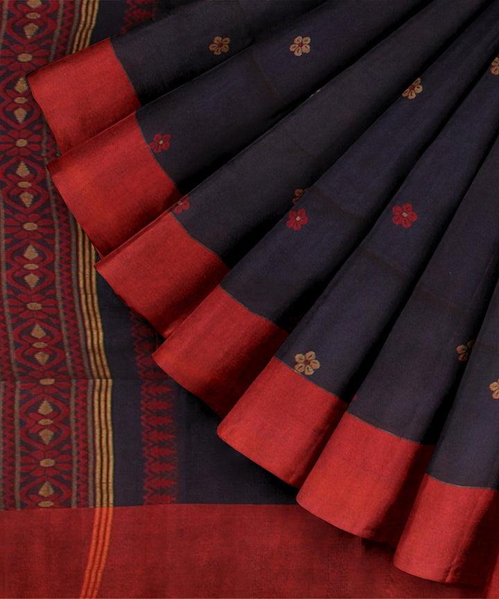 Navy blue multicolour handloom cotton bengal saree