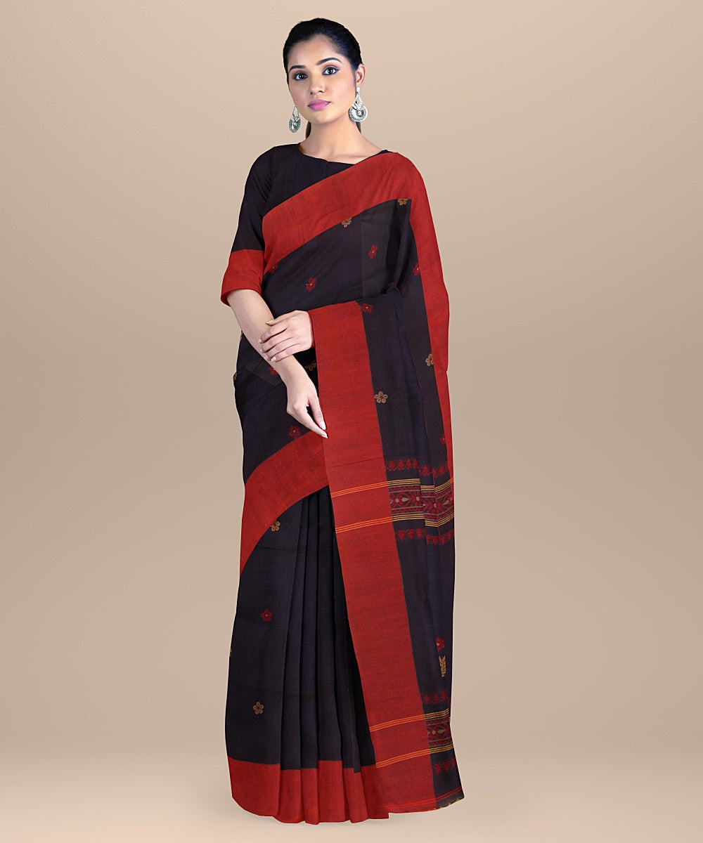 Navy blue multicolour handloom cotton bengal saree