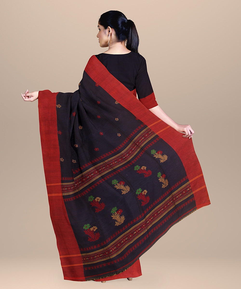 Navy blue multicolour handloom cotton bengal saree