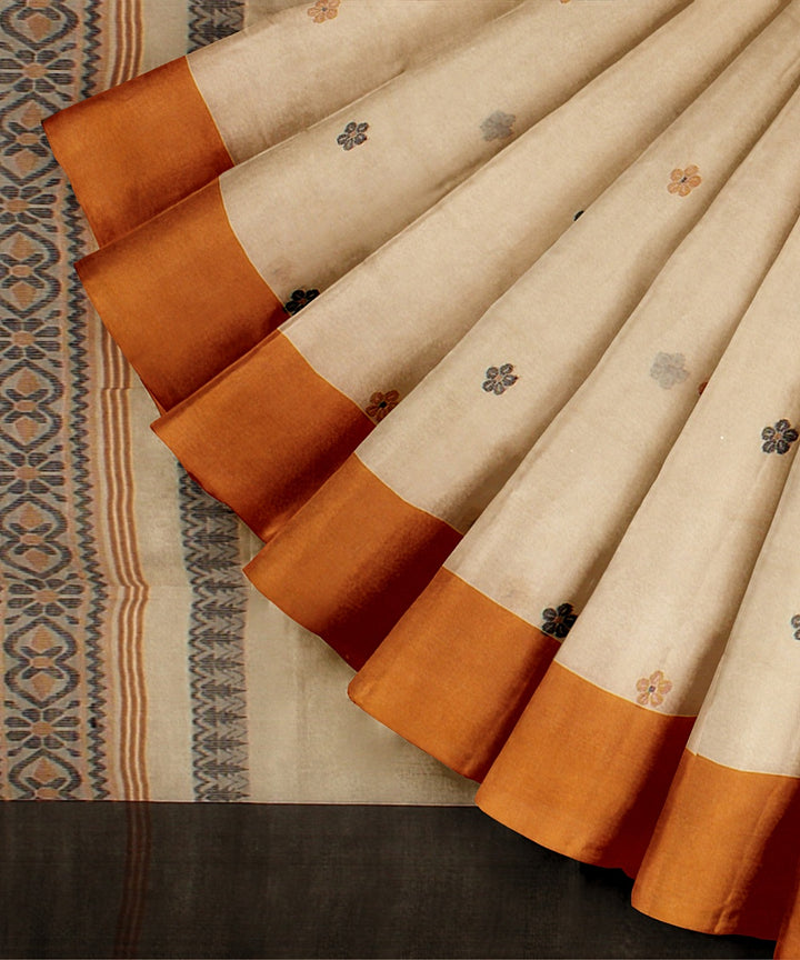 Beige multicolour handloom cotton bengal saree