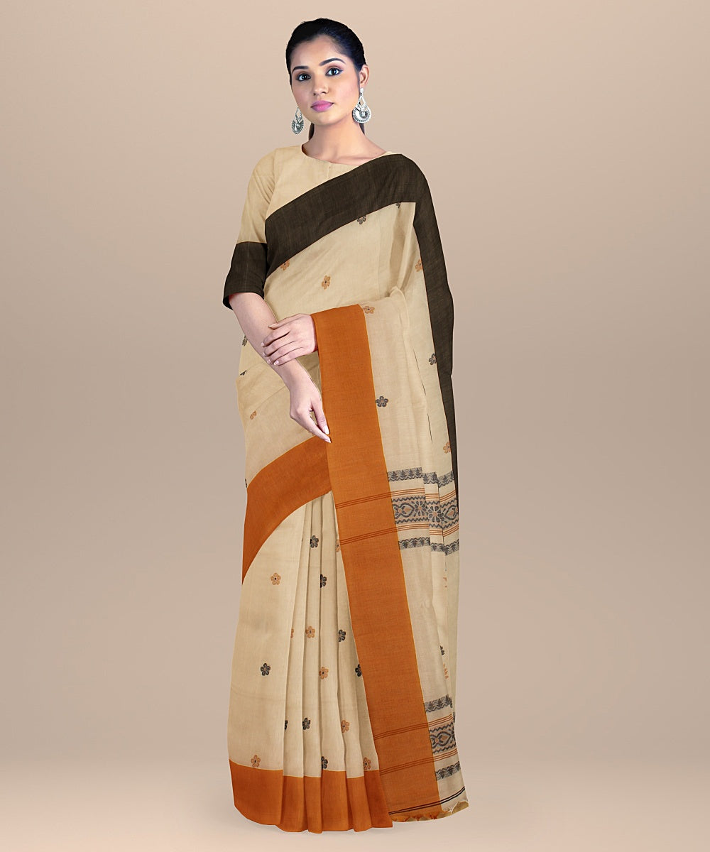 Beige multicolour handloom cotton bengal saree