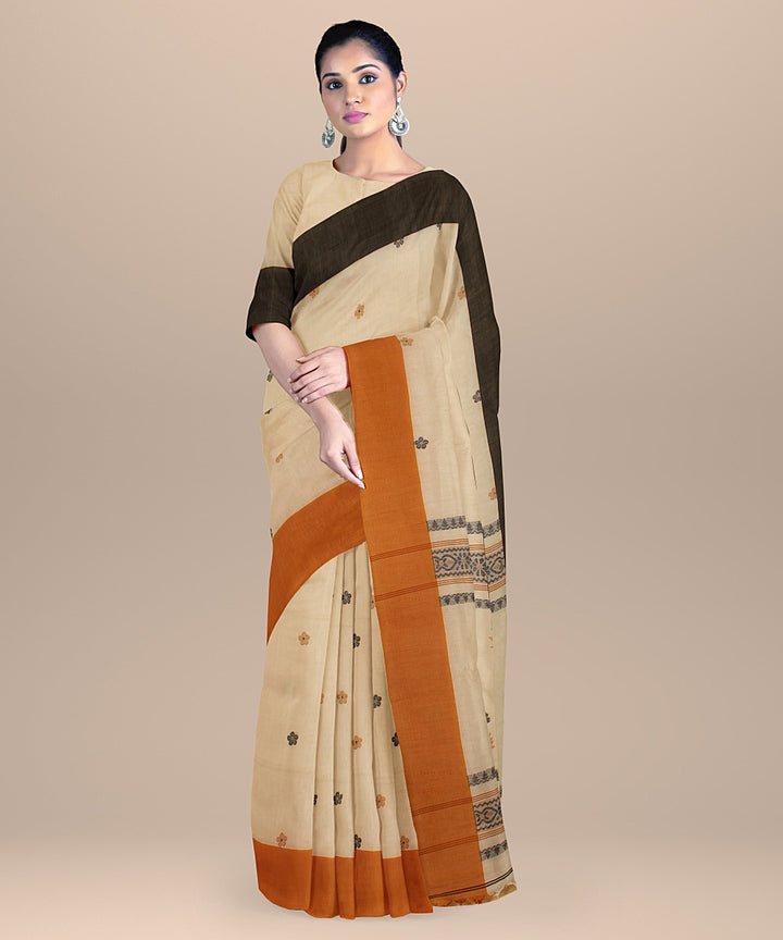 Beige multicolour handloom cotton bengal saree