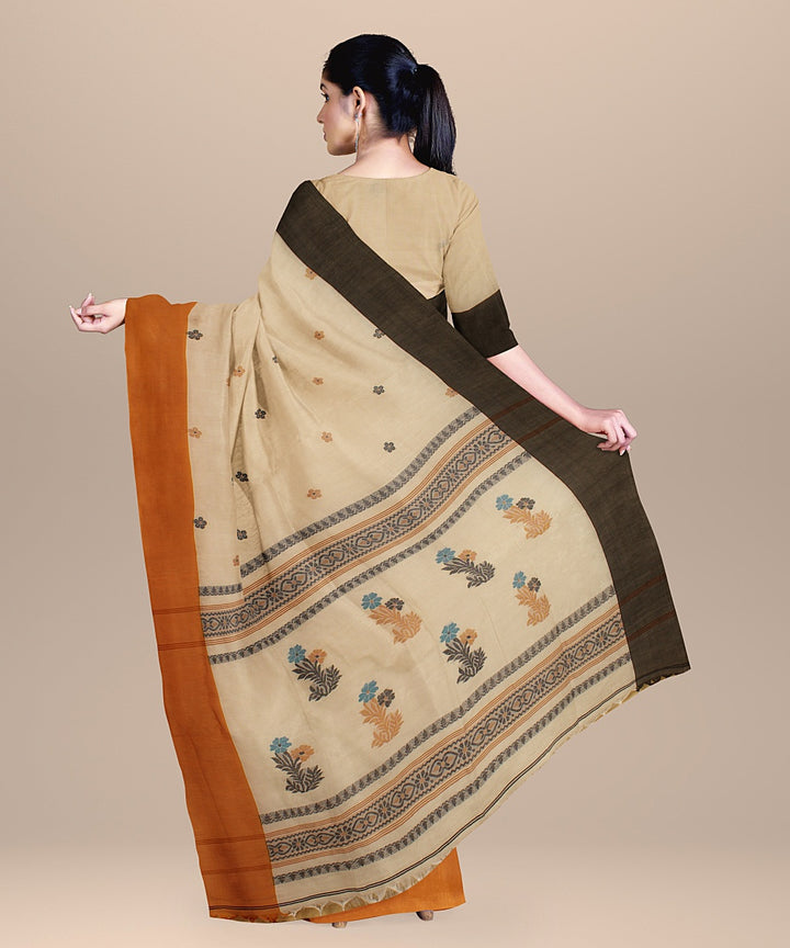 Beige multicolour handloom cotton bengal saree