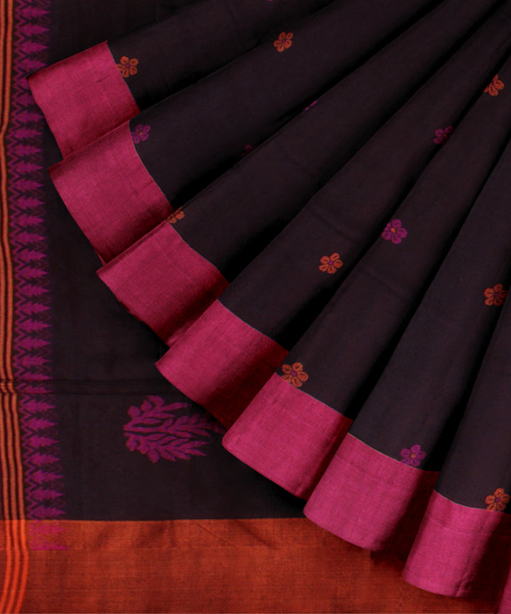 Maroon pink handloom cotton bengal saree