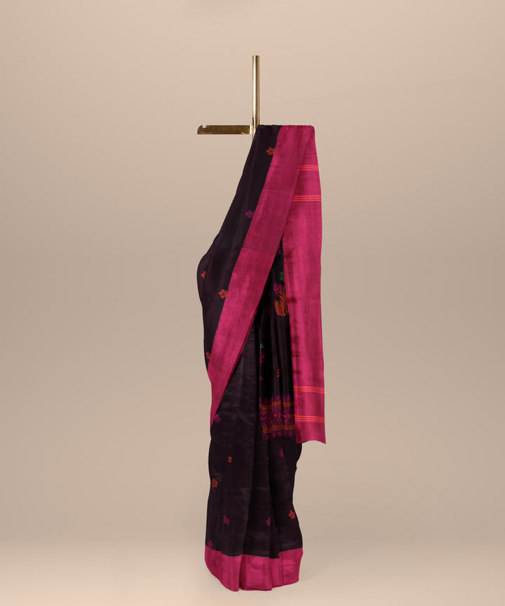 Maroon pink handloom cotton bengal saree