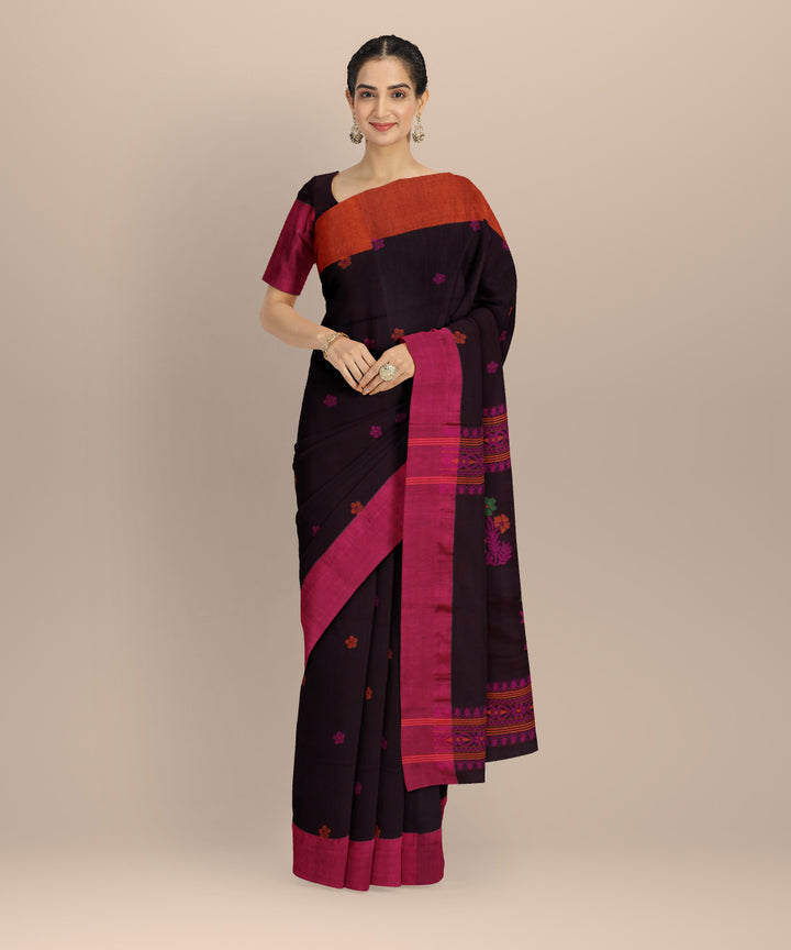 Maroon pink handloom cotton bengal saree