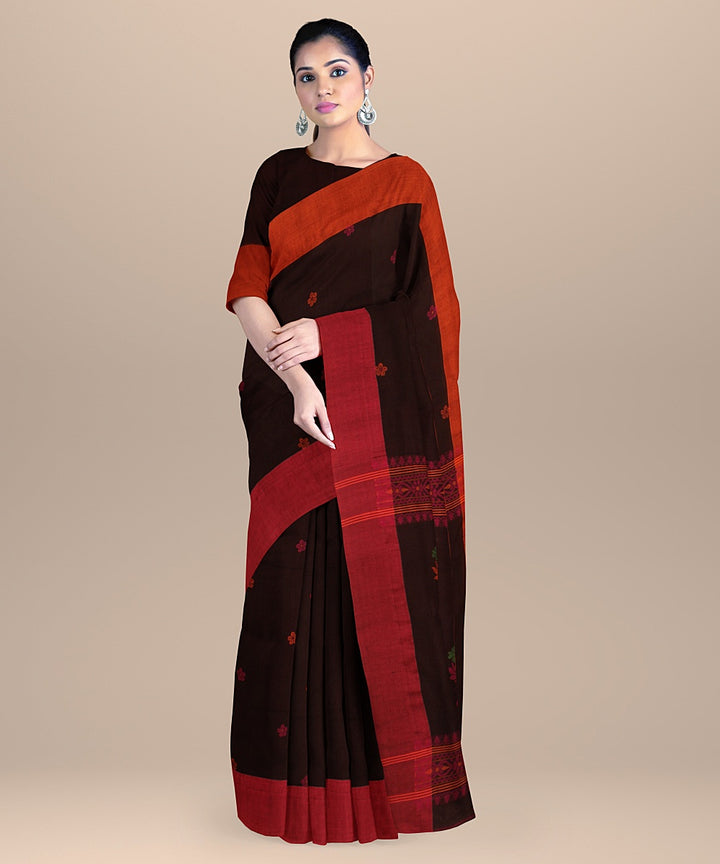 Maroon pink handloom cotton bengal saree