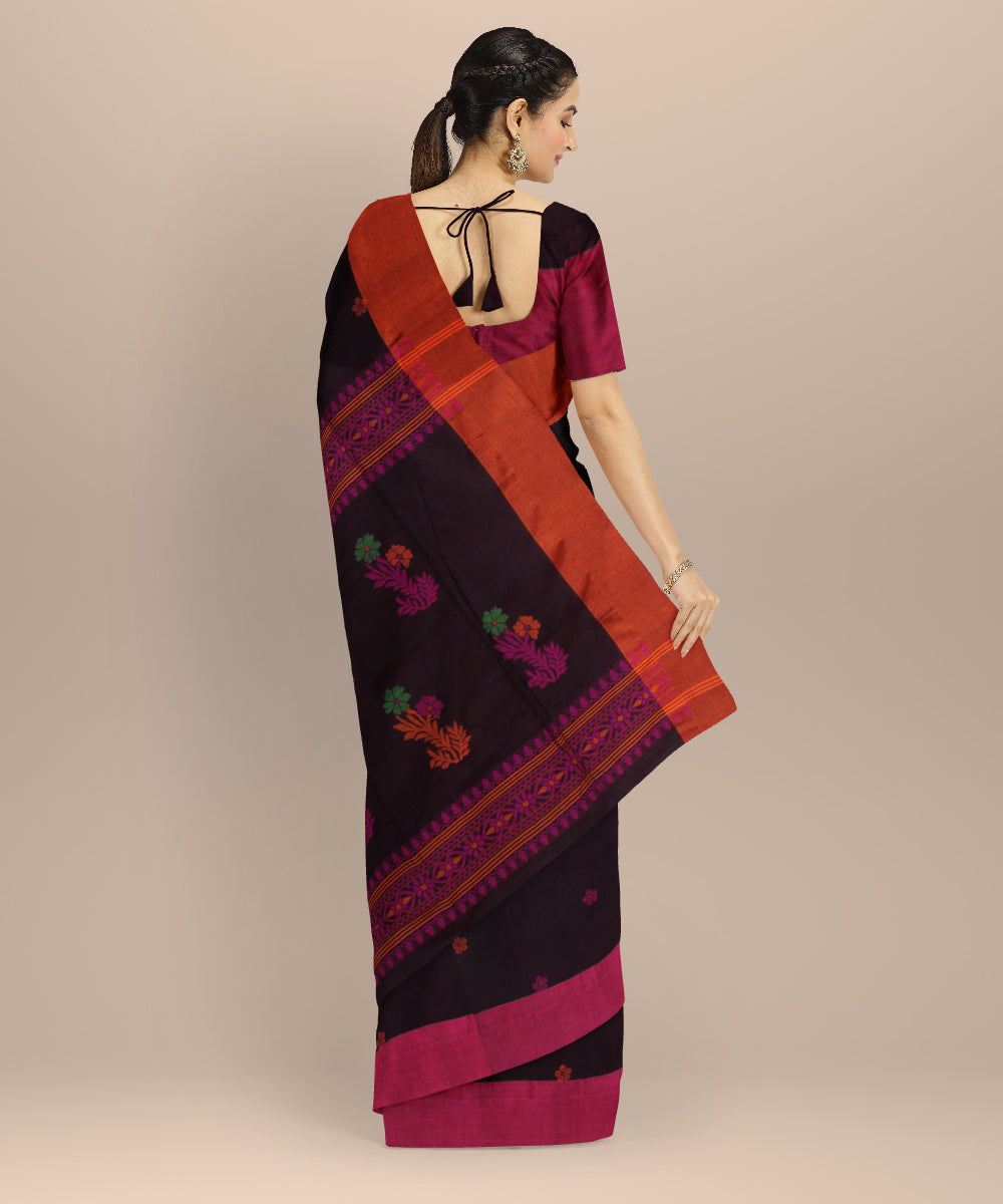 Maroon pink handloom cotton bengal saree