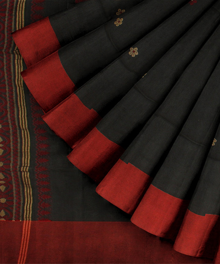 Olive green red handloom bengal cotton saree