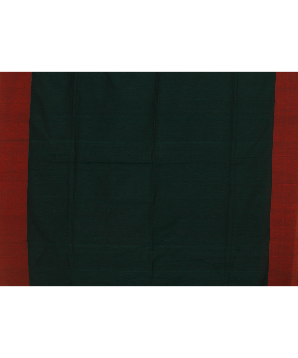 Dark green red handloom cotton bengal saree