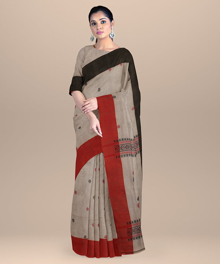 Grey black cotton handloom bengal saree